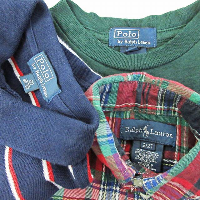  Ralph Lauren RALPH LAUREN Polo Ralph Lauren Kids shirt T-shirt polo-shirt 3 point 3 put on set border check navy blue green red 90~100