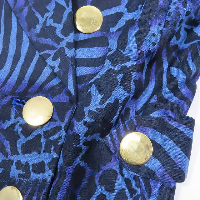  Yves Saint-Laurent YVES SAINT LAURENT Vintage золотой кнопка двойной breast жакет внешний Leopard рисунок леопардовая расцветка Италия производства 