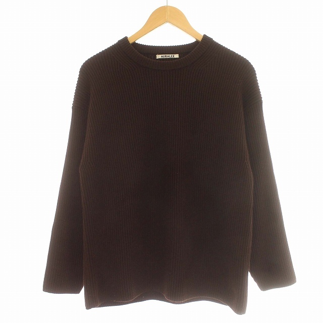 オーラリー AURALEE 18AW SUPER FINE WOOL RIB KNIT BIG P/O リブ ニット セーター ウール 3 M 茶 ブラウン_画像1