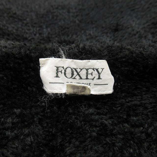 フォクシー FOXEY カットパイル 半袖 ニット Uネック プルオーバー セーター カットソー 40 黒 ブラック/レディース_画像6