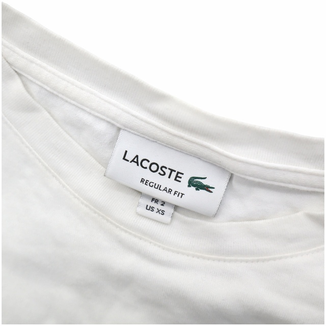 ラコステ LACOSTE クルーネック 半袖 ワンポイント ロゴアップリケ 刺繍 ホワイトワニ カットソー Tシャツ XS ホワイト_画像3