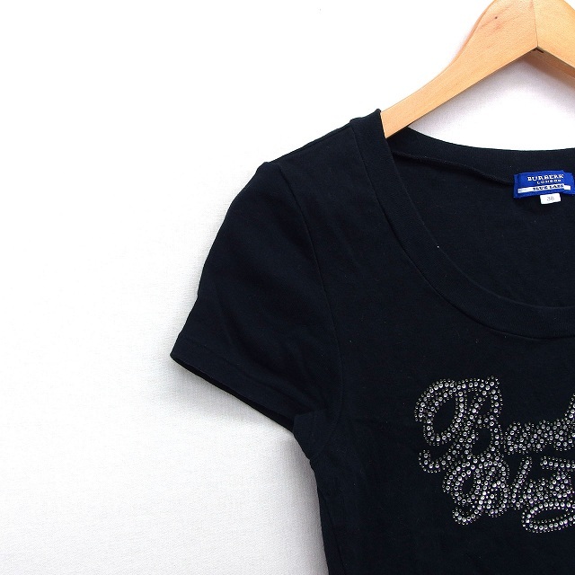 バーバリーブルーレーベル BURBERRY BLUE LABEL 国内正規品 Tシャツ カットソー 英字 ビジュー装飾 半袖 丸首 綿 38 黒 /HT14 レディースの画像5