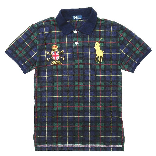  Polo bai Ralph Lauren Polo by Ralph Laurenpo knee embroidery check pattern polo-shirt short sleeves Union Jack 160 navy child clothes men's 