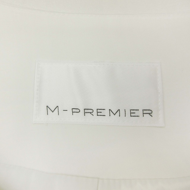 美品 エムプルミエ M-Premier ジップアップ ノーカラー ジャケット ブルゾン アウター ストレッチ サイズ34 白 ホワイト レディース BLM4の画像6