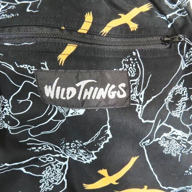 未使用品 ワイルドシングス WILDTHINGS アウトドア コットンパンツ アジャスター ベルト 総柄 イラスト ボトムス 黒 ブラック L メンズ_画像4