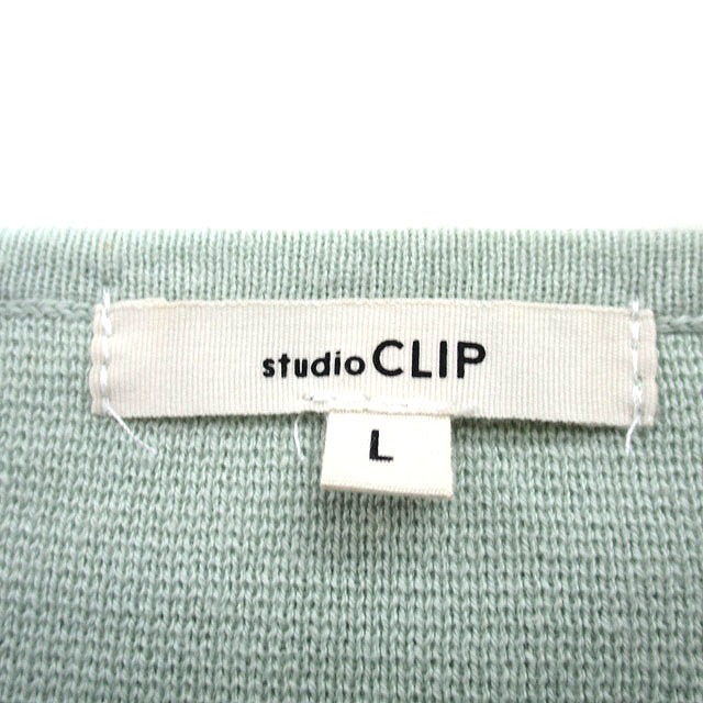 スタディオクリップ Studio Clip ニット セーター 七分袖 コットン ボーダー L ミントグリーン /KT39 レディース_画像3