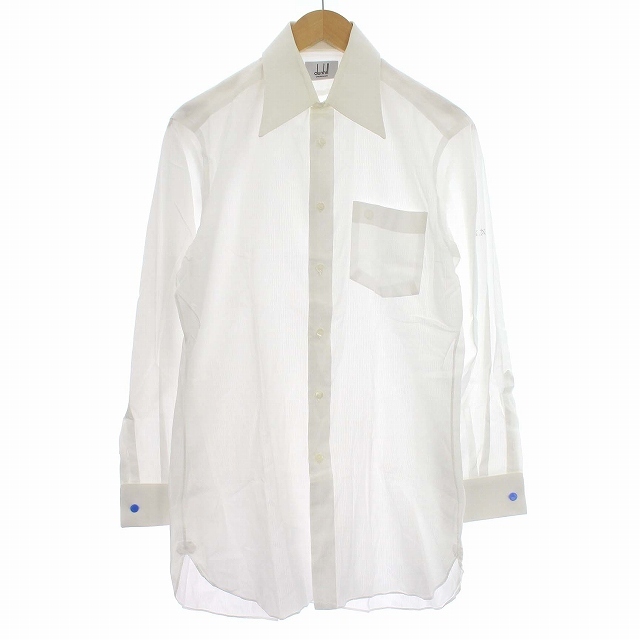 ダンヒル dunhill オーダーメイド ワイシャツ カフスボタン ピンストライプ 長袖 シャツ 白 ホワイト_画像1