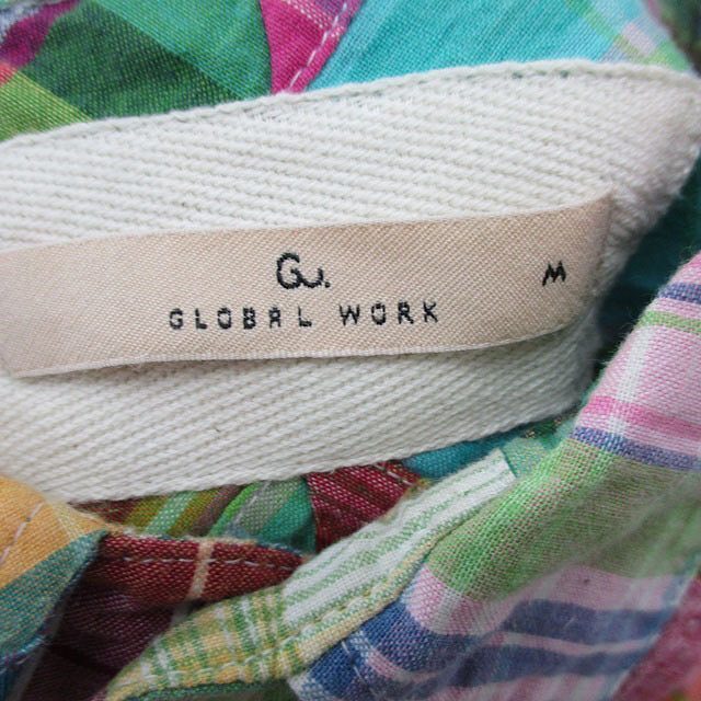 グローバルワーク GLOBAL WORK シャツ 長袖 胸ポケット コットン チェック M ピンク /KT33 メンズ_画像3