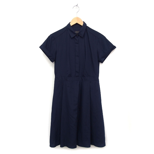  Reflect Reflect tuck flair One-piece short sleeves long height plain simple 9 navy navy blue /FT43 lady's 