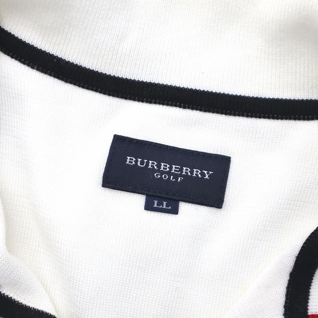 バーバリーゴルフ BURBERRY GOLF バイカラー 長袖 ボーダー ポロシャツ LL ホワイト/ブラックの画像3