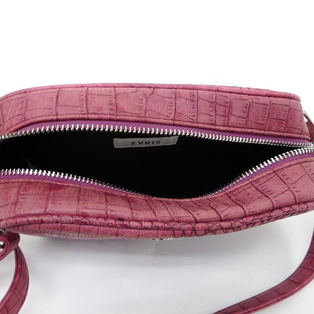 エヴリス EVRIS ショルダー バッグ 鞄 型押し 総柄 ロゴ チャーム F ピンクパープル 紫 /HT1 レディース_画像5
