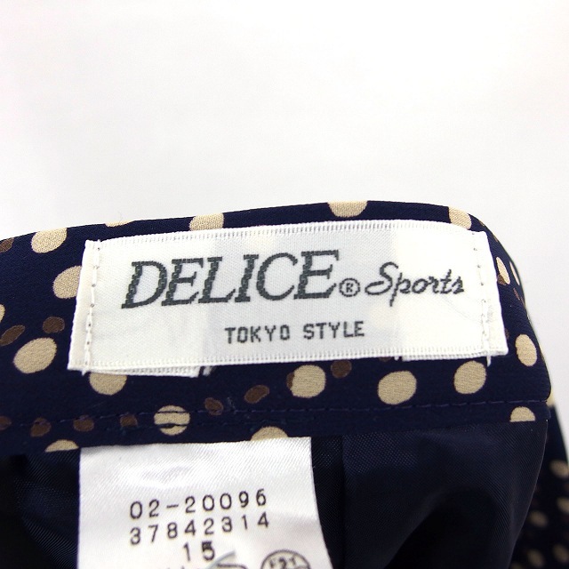 デリススポーツ DELICE Sports セットアップ ノーカラーシャツ スカート 透け感 ロング ドット 柄 七分袖 丸首 L 紺 /HT25 レディース_画像4