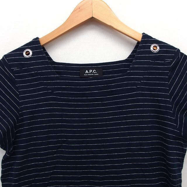  A.P.C. A.P.C. T-shirt cut and sewn border pattern eyelet short sleeves square neck cotton cotton S navy navy blue /HT7 lady's 