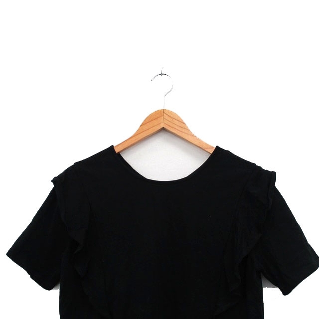 ビス ViS カットソー Tシャツ 半袖 フリル コットン シンプル F ブラック 黒 /KT33 レディース_画像4