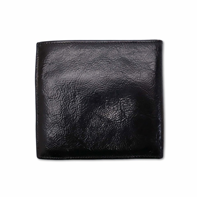 イタリア製 本革 オールレザー 二つ折り 財布 ブラック_画像1