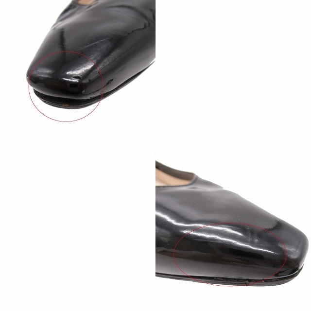 プラダ PRADA パテントレザー パンプス 3.5cm ローヒール エナメル シューズ 靴 スクエアトゥ 38.5/25.5 黒 ブラック/レディース_画像9