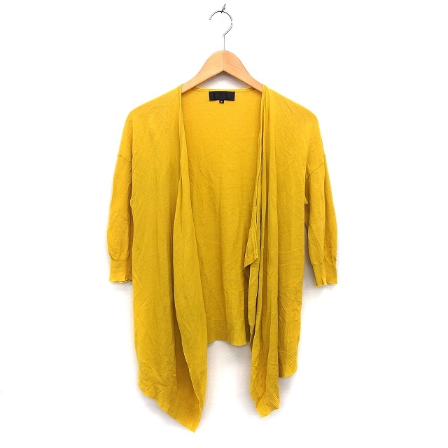 Untitled UNTITLED cardigan knitted open rib cotton cotton high gauge 7 minute sleeve 2 yellow yellow /NT6 lady's 