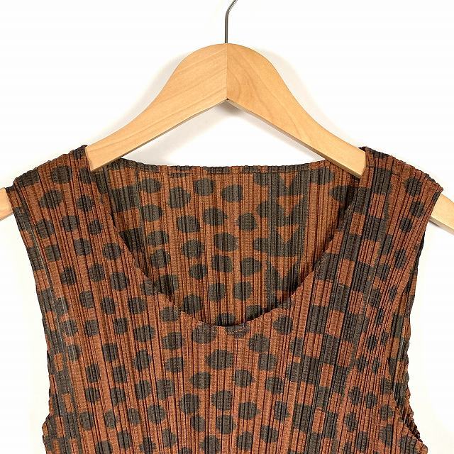  pleat pulley zPLEATS PLEASE no sleeve pleat shirt tops total pattern polka dot dot tea Brown 3 L corresponding lady's 