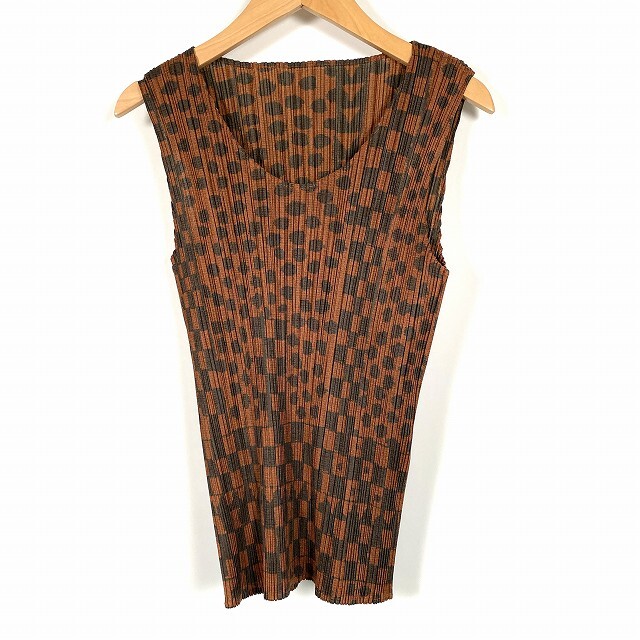  pleat pulley zPLEATS PLEASE no sleeve pleat shirt tops total pattern polka dot dot tea Brown 3 L corresponding lady's 