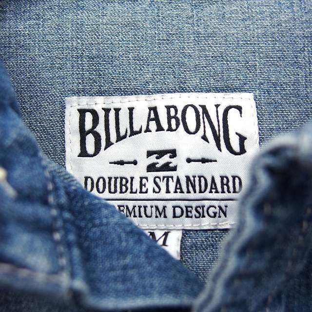 ビラボン BILLABONG デニム シャツ カジュアル 半袖 色あせ加工 M ネイビー 紺 /FT5 メンズ_画像3