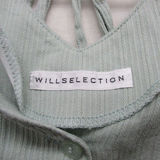 ウィルセレクション WILLSELECTION シャツ ブラウス 五分袖 レースアップ コットン M ミントグリーン /KT13 レディース_画像3