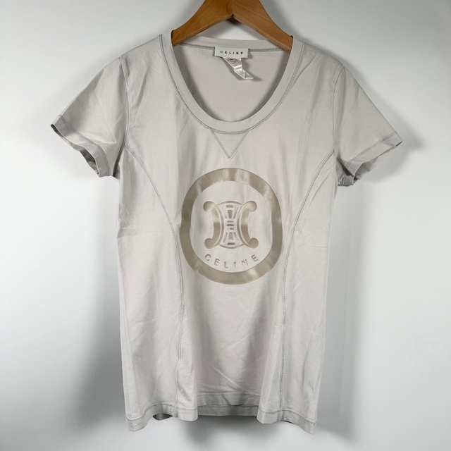  Celine CELINE T-shirt Trio mf Logo tops short sleeves light gray M lady's 