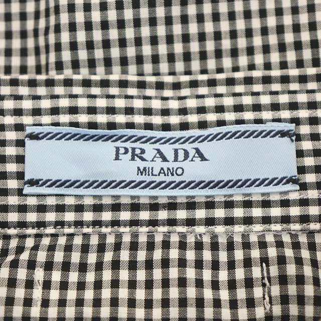 プラダ PRADA ギンガムチェック クロップドシャツ 長袖 40 黒 白 ブラック ホワイト P407GC /AA ■OS レディース_画像3