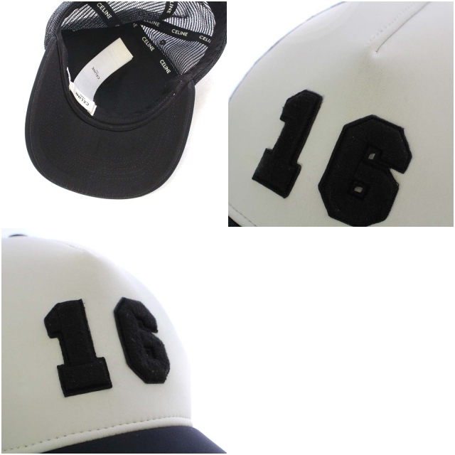セリーヌ CELINE ナンバー刺繍 メッシュキャップ 帽子 野球帽 S 黒 ブラック 白 ホワイト 2AUM5293R /YO21 ■OH メンズ レディース_画像6