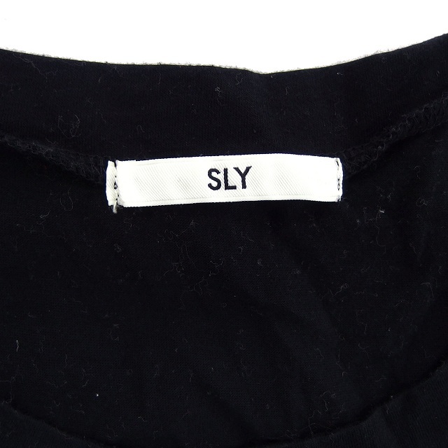 スライ SLY カットソー Tシャツ ラウンドネック リボン ビスチェ風 花柄 フェイクレイヤード 半袖 2 黒 ブラック /NT1 レディース_画像4