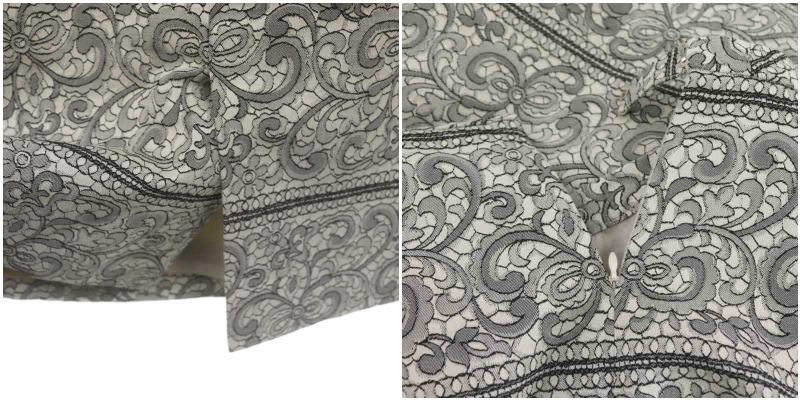 レリアン Leilian 刺繍 半袖 カットソー スカート セットアップ バックファスナー ひざ丈 17 3XL ベージュ 黒_画像8