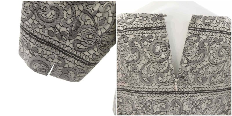レリアン Leilian 刺繍 半袖 カットソー スカート セットアップ バックファスナー ひざ丈 17 3XL ベージュ 黒_画像7
