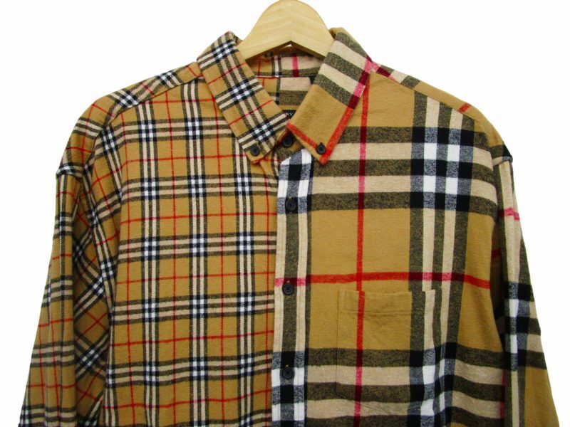 バーバリー ロンドン BURBERRY LONDON 18AW × ゴーシャラブチンスキー ノバチェック フランネルシャツ 長袖 ウール ベージュ系 L ■GY14_画像3