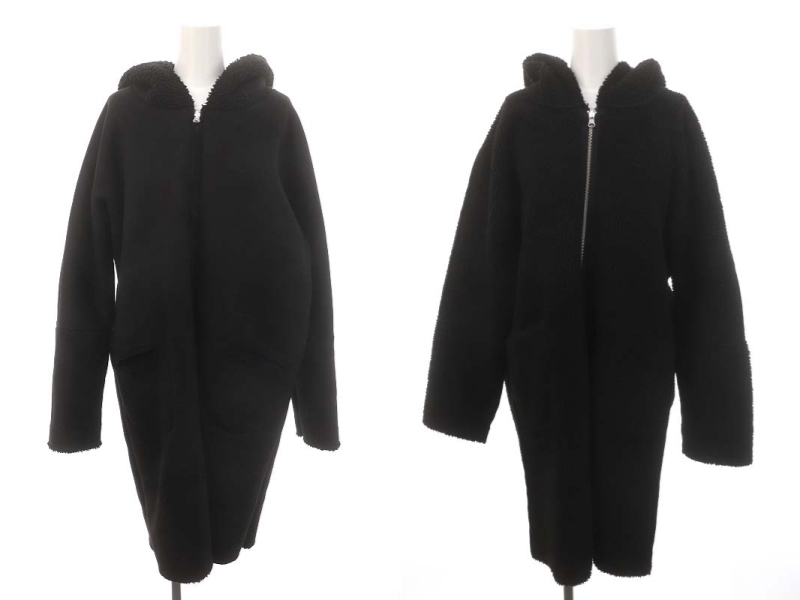 ルーアンドレア 23SS Mouton Fake Food coat コート ボア ジップアップ フード リバーシブル アウター S 黒 ブラック /MI ■OS レディース_画像1