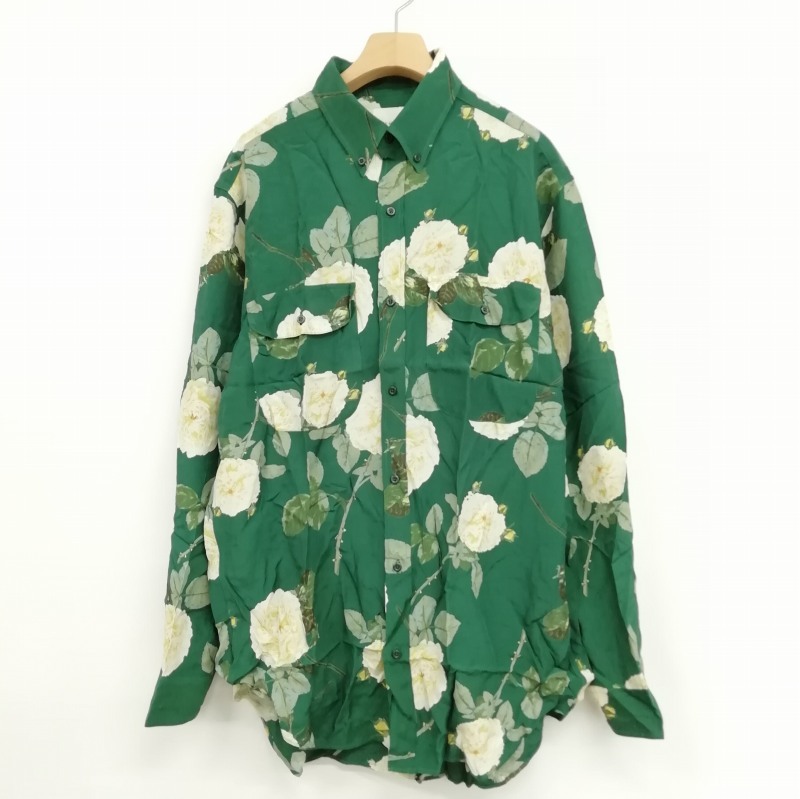  Karl hell mKarl Helmut rayon floral print button down shirt tops long sleeve green men's 