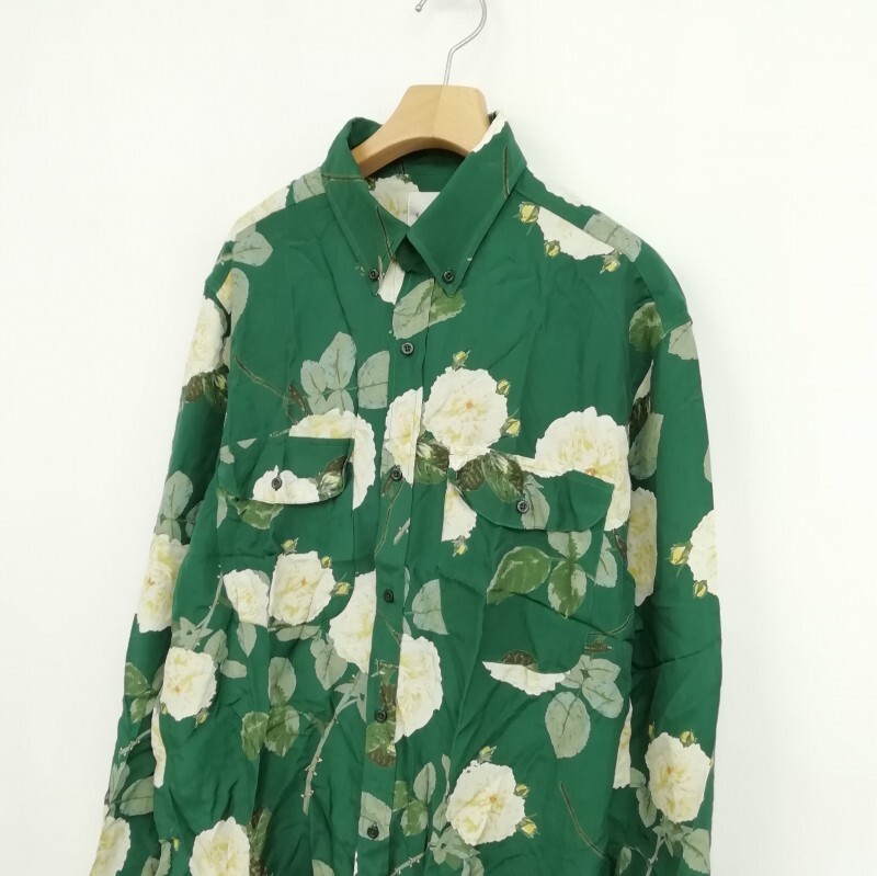  Karl hell mKarl Helmut rayon floral print button down shirt tops long sleeve green men's 