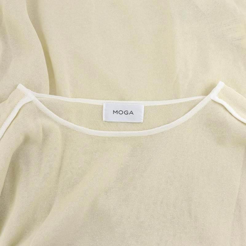 モガ MOGA コットンナイロンプルオーバーニット セーター 半袖 バイカラー 2 M ベージュ 白 ホワイト /YQ ■OS レディース_画像3