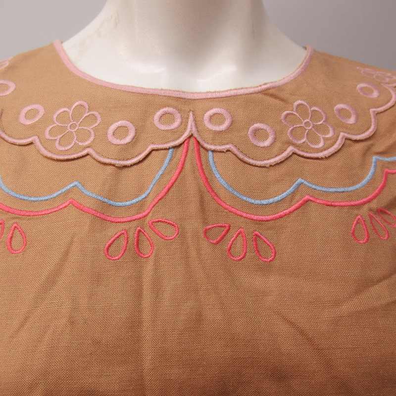  Chesty Chesty beautiful goods close year shirt blouse cut Work embroidery ska LAP short sleeves cropped pants height linen tea brown group multicolor 1 approximately S