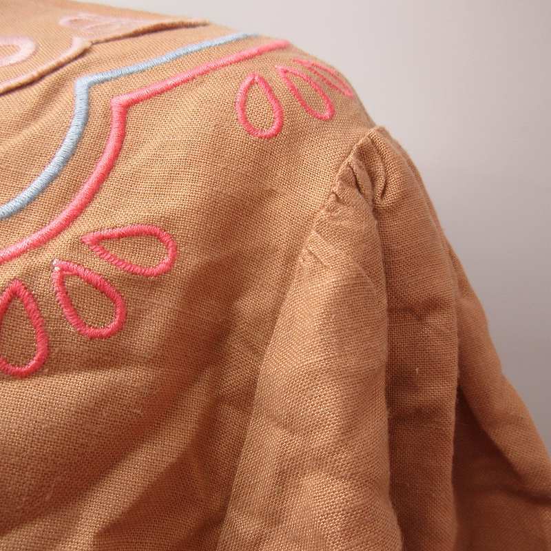  Chesty Chesty beautiful goods close year shirt blouse cut Work embroidery ska LAP short sleeves cropped pants height linen tea brown group multicolor 1 approximately S