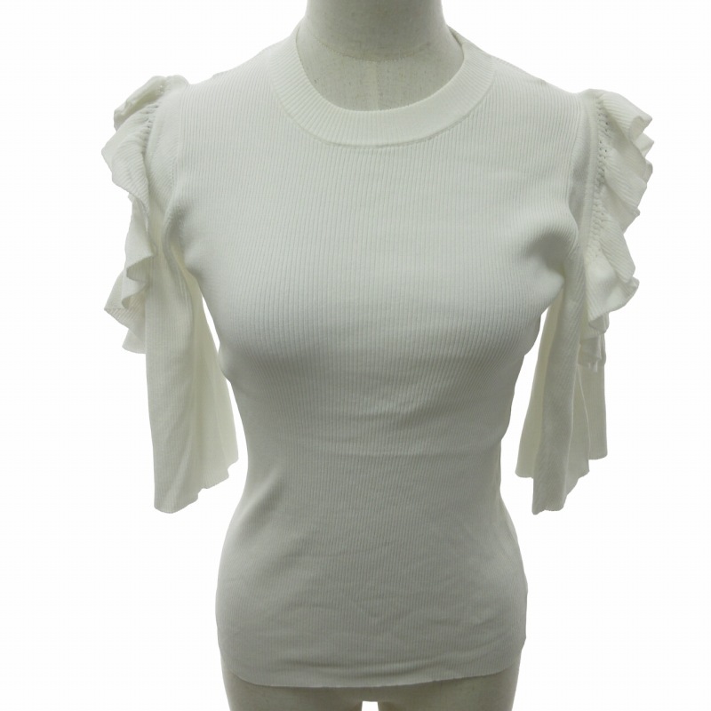  Le Ciel Bleu LE CIEL BLEU beautiful goods rib knitted sweater frill Drop shoulder white white 36 S size 0326 #GY31 lady's 