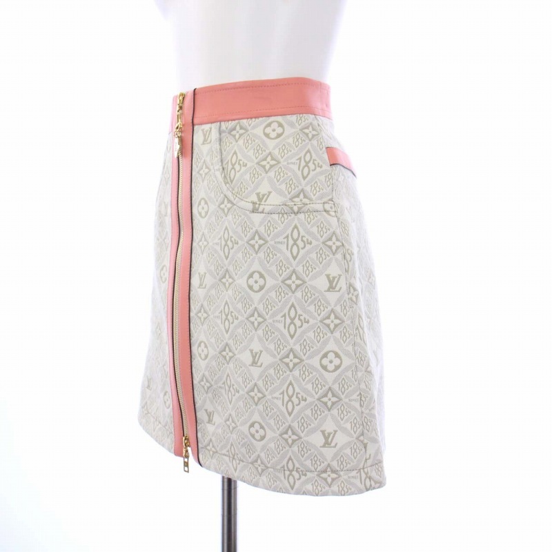  new goods Louis Vuitton LOUIS VUITTON SINCE 1854 Contrast trim miniskirt pcs shape full Zip total pattern 34 S pink ivory /KH #SHre