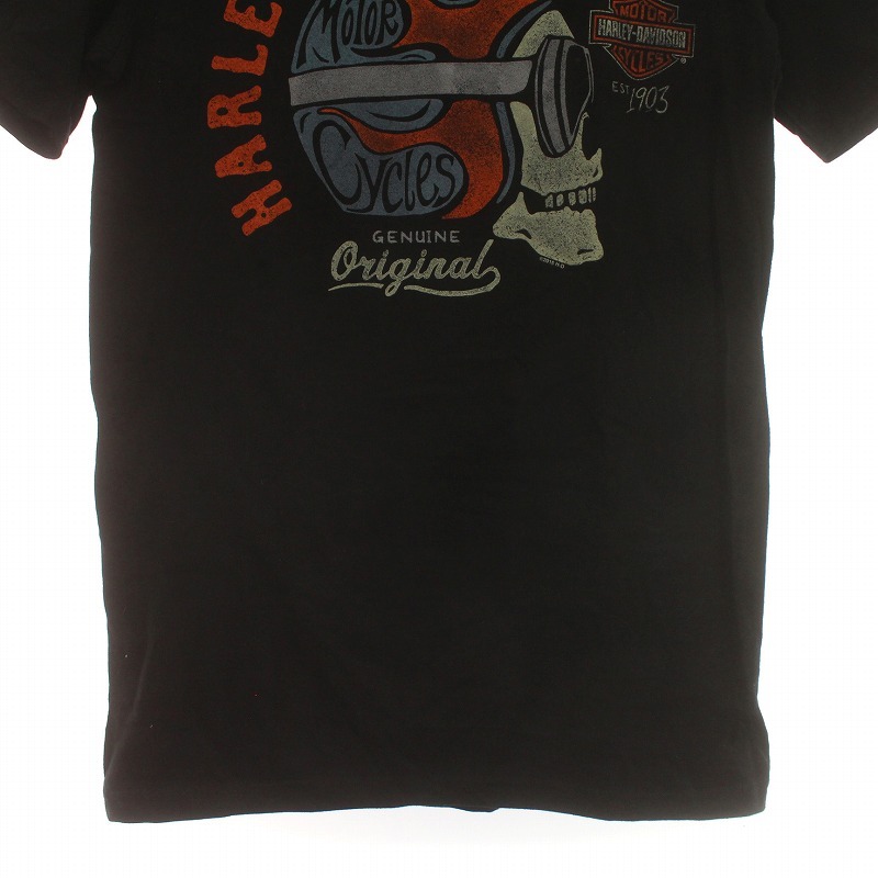 未使用品 ハーレーダビッドソン HARLEY DAVIDSON Tシャツ カットソー 半袖 クルーネック スカル ドクロ プリント S 黒 ブラック_画像6