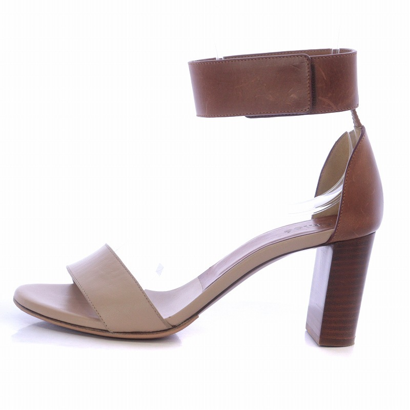  Chloe CHLOE sandals tea n key heel ankle strap leather 35 22.0cm pink beige tea Brown /AQ #GY30 lady's 