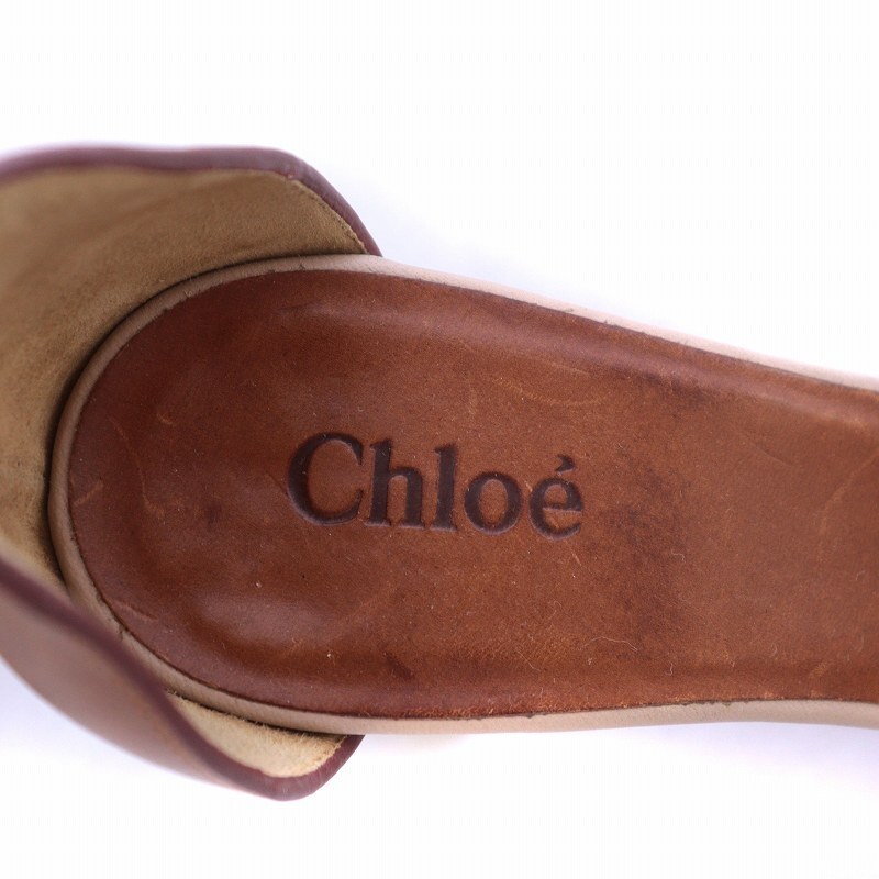  Chloe CHLOE sandals tea n key heel ankle strap leather 35 22.0cm pink beige tea Brown /AQ #GY30 lady's 