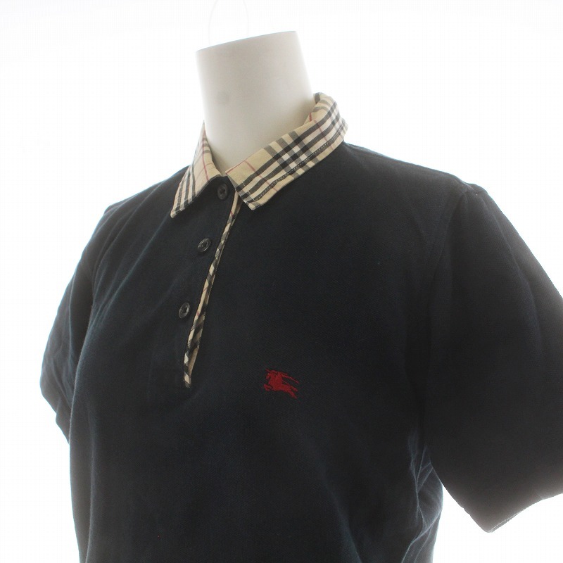  Burberry London BURBERRY LONDON polo-shirt cut and sewn half button collar noba check hose Logo embroidery S navy blue navy HKK-054-02