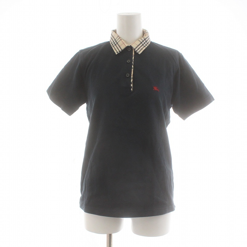  Burberry London BURBERRY LONDON polo-shirt cut and sewn half button collar noba check hose Logo embroidery S navy blue navy HKK-054-02