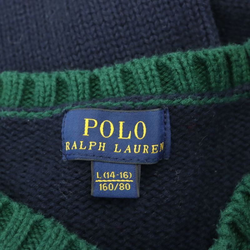 ポロ ラルフローレン POLO RALPH LAUREN ニット セーター 長袖 ビッグポニー 刺繍 バイカラー 160cm 紺 ネイビー /AT キッズ_画像3