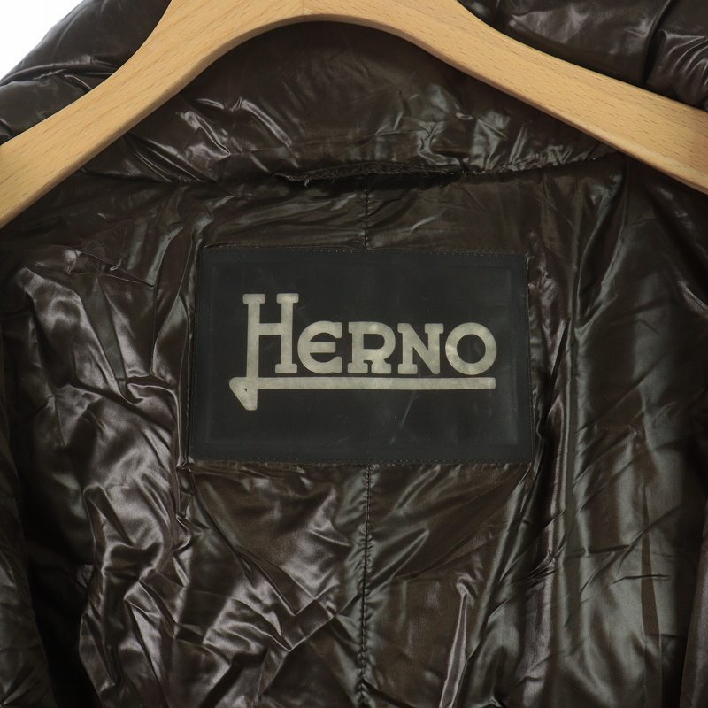 ヘルノ HERNO ダウンコート ロング ジップアップ フード ナイロン 50 3L 茶色 ブラウン /SI35 レディースの画像8