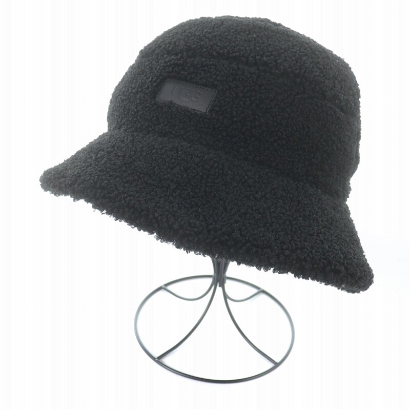 未使用品 アグ オーストラリア UGG australia フェイクファー バケットハット 帽子 ロゴ S 黒 ブラック 18830SKE /SI19 レディース_画像1