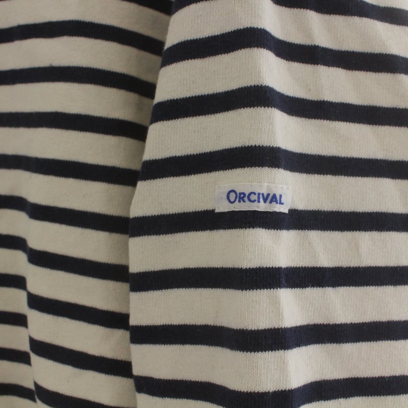 オーチバル ORCIVAL オーシバル バスクシャツ カットソー ボートネック ロゴ ボーダー 長袖 白 ホワイト 紺 ネイビー_画像5
