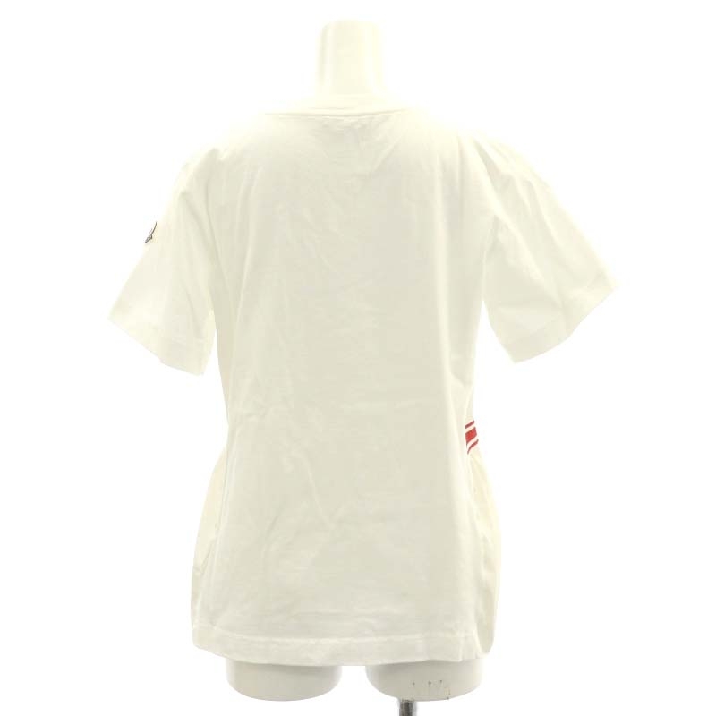 モンクレール MONCLER サイド切替 Tシャツ カットソー 半袖 ワッペン コットン XS 白 赤 ホワイト レッド /NR ■OS レディース_画像2